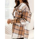 Plaid Print Shacket Jacket, Casual Button Front Long Sleeve Outerwear, Women's Clothing