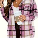 Plaid Print Shacket Jacket, Casual Button Front Long Sleeve Outerwear, Women's Clothing