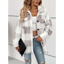 Plaid Fuzzy Fall & Winter Jacket, Casual Button Front Long Sleeve Outerwear, Women's Clothing