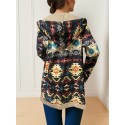 Geo Print Button Front Jacket, Casual Long Sleeve Hooded Jacket With Pockets For Fall & Winter, Women's Clothing