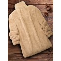 Zip Up Solid Teddy Coat, Casual Long Sleeve Winter Outerwear, Women's Clothing