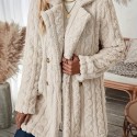 Solid Color Zipper Front Jacket, Casual Lapel Neck Long Sleeve Fuzzy Jacket For Winter, Women's Clothing