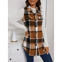 Plaid Print Sleeveless Vest, Casual Button Front Collar Vest, Women's Clothing