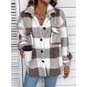 Plaid Fuzzy Fall & Winter Coat, Casual Button Front Long Sleeve Warm Outerwear, Women's Clothing