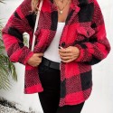 Plaid Fuzzy Fall & Winter Coat, Casual Button Front Long Sleeve Warm Outerwear, Women's Clothing