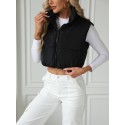 Zip Up Cropped Vest Coat, Casual Solid Sleeveless Stand Collar Outerwear, Women's Clothing