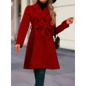 Solid Double Breasted Bea Coat , Elegant Long Sleeve Outwear For Fall & Winter, Women's Clothing