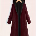 Zip Up Long Length Coat, Casual Solid Long Sleeve Hooded Outerwear, Women's Clothing