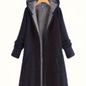 Zip Up Long Length Coat, Casual Solid Long Sleeve Hooded Outerwear, Women's Clothing