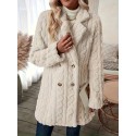 Double-breasted Plush Textured Coat, Thermal Notched Collar Long Sleeve Teddy Bear Coat, Women's Clothing