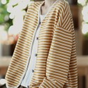 Striped Print Button Front Jacket, Casual V Neck Long Sleeve Outerwear For Spring & Summer, Women's Clothing