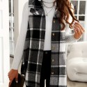 Plaid Pattern Sleeveless Vest, Casual Button Front Vest, Women's Clothing