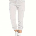 Y2K Solid Drawstring Cargo Pants, Casual Elastic Waist Long Length Pants With Pockets, Women's Clothing