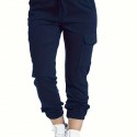 Y2K Solid Drawstring Cargo Pants, Casual Elastic Waist Long Length Pants With Pockets, Women's Clothing