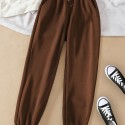 Solid Drawstring Pocket Joggers, Casual Elastic Waist Pants, Women's Clothing