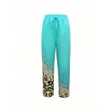 Leopard & Sequins Print Drawstring Pants, Casual Loose Pants For Spring & Fall, Women's Clothing