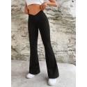 Solid Color Flare Leg Pants, Casual Elastic Waist Loose Pants, Women's Clothing