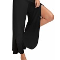 Y2K Women's Pants Solid Casual High Slit Flowy Layered Fashion Loose Wide Leg Pants