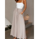 Women's Wide Leg Palazzo Pants, Flowy Ruffle Solid Pants, Women's Clothing