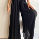 Women's Wide Leg Palazzo Pants, Flowy Ruffle Solid Pants, Women's Clothing