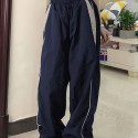 Color Block Cargo Pants, Y2K Drawstring Elastic Waist Wide Leg Pants, Women's Clothing