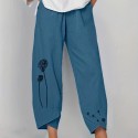 Boho Dandelion Print Harem Pants, Casual High Waist Baggy Summer Cropped Pants, Women's Clothing