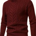 Men's Stylish Solid Knitted Pullover, Casual Mid Stretch Breathable Long Sleeve Crew Neck Top For City Walk Street Hanging Outdoor Activities