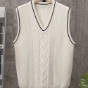 Casual Sleeveless V-Neck Sweaters, Men's Cable Knit Vest