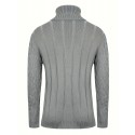 Turtle Neck Knitted Sweater, Men's Casual Warm Solid Mid Stretch Pullover Sweater For Fall Winter