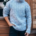 Turtle Neck Knitted Sweater, Men's Casual Warm Solid Mid Stretch Pullover Sweater For Fall Winter