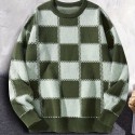 Men's Checkerboard Knitted Sweater - Warm And Stretchy Casual Pullover For Fall And Winter