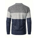 Warm Stand Collar Fleece Jacket, Men's Casual Comfortable Color Block Mid Stretch Zip Up Knitted Cardigan For Spring Fall