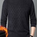 Thermal Knitted Cable Jacquard  Sweater, Men's Casual Warm Slightly Stretch Crew Neck Pullover Sweater For Men Fall Winter