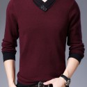 All Match Knitted Slim Sweater, Men's Casual Warm Slightly Stretch Shawl Collar Pullover Sweater For Men Fall Winter