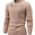 All Match Knitted Shawl Collar Sweater, Men's Casual Warm High Stretchy Pullover Sweater For Fall Winter