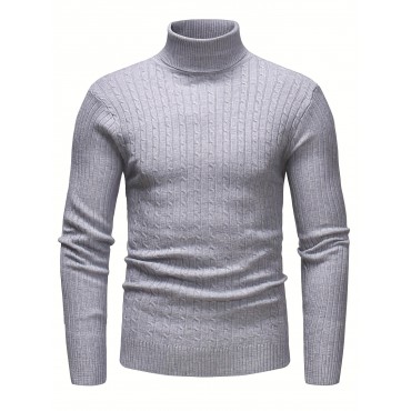 All Match Knitted Solid Sweater, Men's Casual Warm High Stretch Turtleneck Pullover Sweater For Men Fall Winter