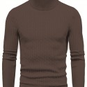 All Match Knitted Solid Sweater, Men's Casual Warm High Stretch Turtleneck Pullover Sweater For Men Fall Winter