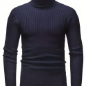 All Match Knitted Solid Sweater, Men's Casual Warm High Stretch Turtleneck Pullover Sweater For Men Fall Winter