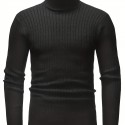 All Match Knitted Solid Sweater, Men's Casual Warm High Stretch Turtleneck Pullover Sweater For Men Fall Winter