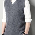 Men's V-neck Cable Casual Sleeveless Knitted Sweater Vest, Men's Clothing For Autumn Winter