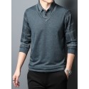 Fake Two-piece Design Preppy Chic Knit Shirt, Men's Casual Lapel Mid Stretch V-Neck Pullover Sweater For Men Winter Fall