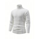 Turtle Neck Knitted Cable Sweater, Men's Casual Warm Solid High Stretch Pullover Sweater For Fall Winter