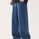 Wide Leg Cotton Jeans, Men's Casual Street Style Loose Fit Denim Pants For Spring Summer