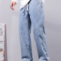 Classic Design Distressed Jeans, Men's Casual Drawstring Regular Fit Denim Pants For All Seasons