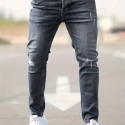 Ripped Design Cotton Slim Fit Jeans, Men's Casual Street Style Leg Mid Stretch Denim Pants For Spring Summer