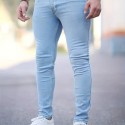 Slim Fit Straight Leg Cotton Jeans, Men's Casual Street Style Solid Color Slightly Stretch Denim Pants For Spring Summer