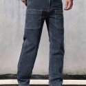 Loose Fit Straight Leg Jeans, Men's Casual Street Style Multi Pocket Denim Pants For All Seasons