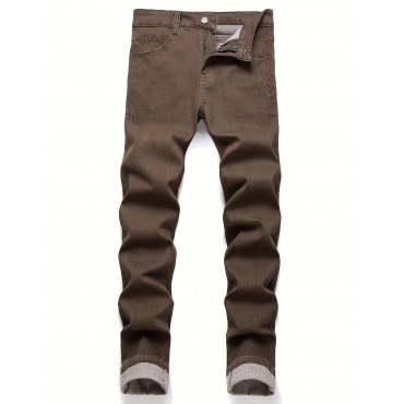 Men's Casual Slim Fit Jeans, Street Style All Match Medium Stretch Jeans