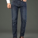 Men's Classic Vintage Solid Jeans, Slightly Stretch Comfy Casual Pants For Men's Outdoor Wearing