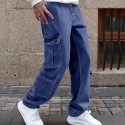 Men's Multi Pocket Jeans, Casual Loose Fit Straight Leg Jeans